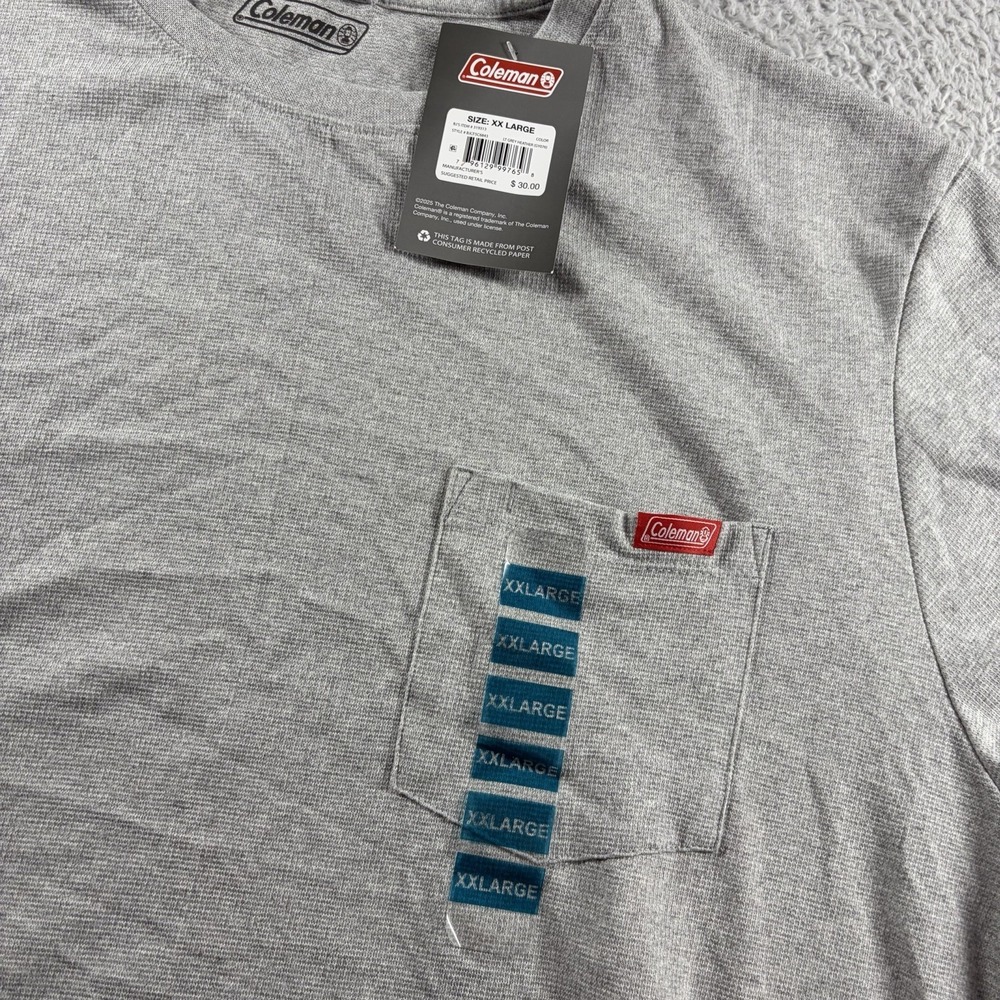 Coleman T Shirt Mens XXL Gray Pocket Tee Waffle Knit Light‎ Weight NWT